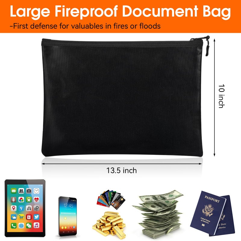 Hoiny Fireproof Document Bag (10""x13.5"" / 2000?)  Fireproof Waterproof Money Bag with Zipper  Premium Fiberglass  Fire Safe Storage for Documents  Passports  Cash  Valuables (Black) - Image 2